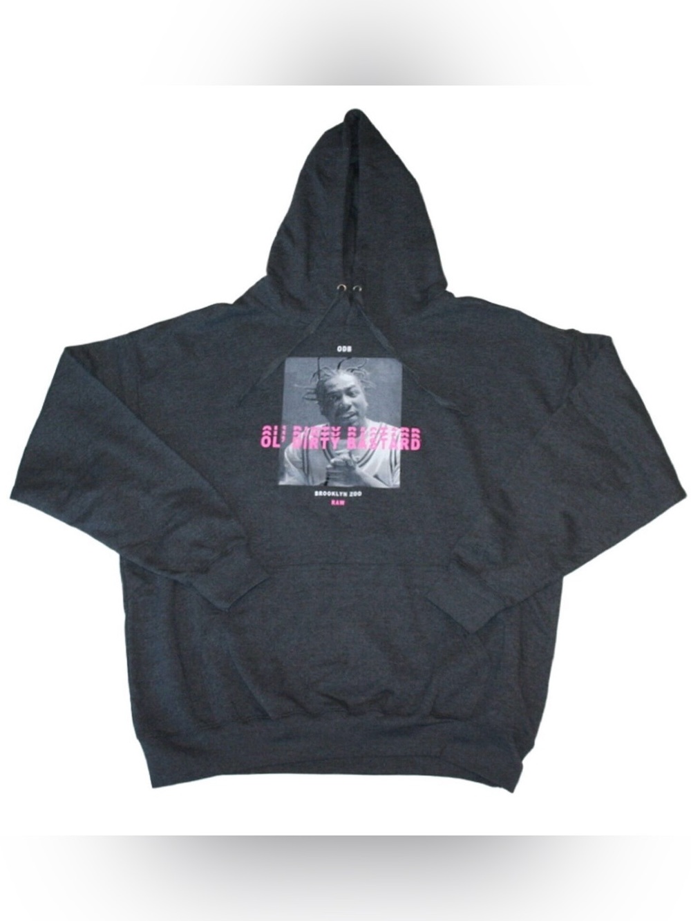 Ol’ Dirty Bastard Unisex Pullover Hoodie in Charcoal Gray w/Pink Graphic Size L